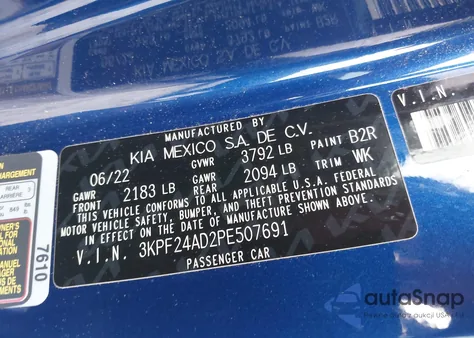 2023 Kia Forte Lxs из США, поврежденный, VIN 3KPF24AD2PE507691